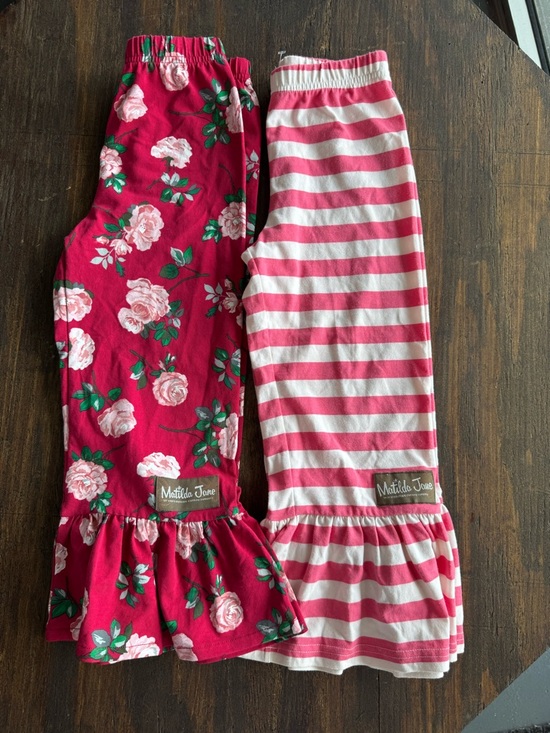 Matilda Jane Other - Matilda Jane Pink Floral & Pink-White Stripe Ruffle Leggings